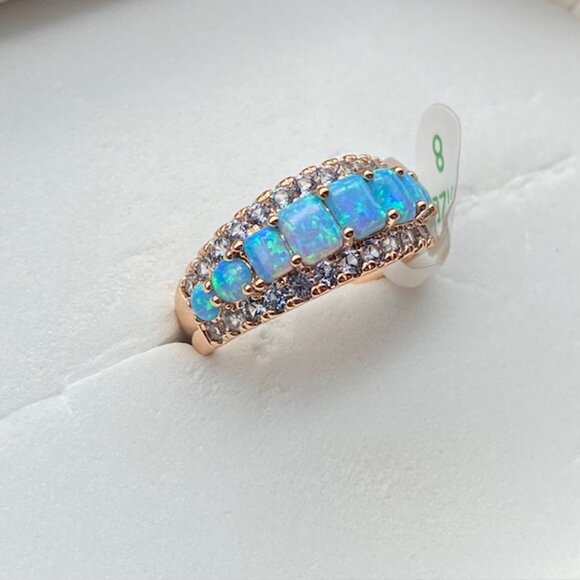 Aqua Blue Fire Opal on Rose Gold Plating RBP7249 Ring Size 8 - Picture 2 of 4